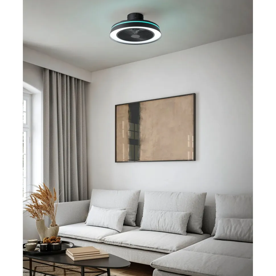 Tuuletinvalaisin Eglo Vallonia RGB/CCT LED Ø48cm kaukosäädin musta