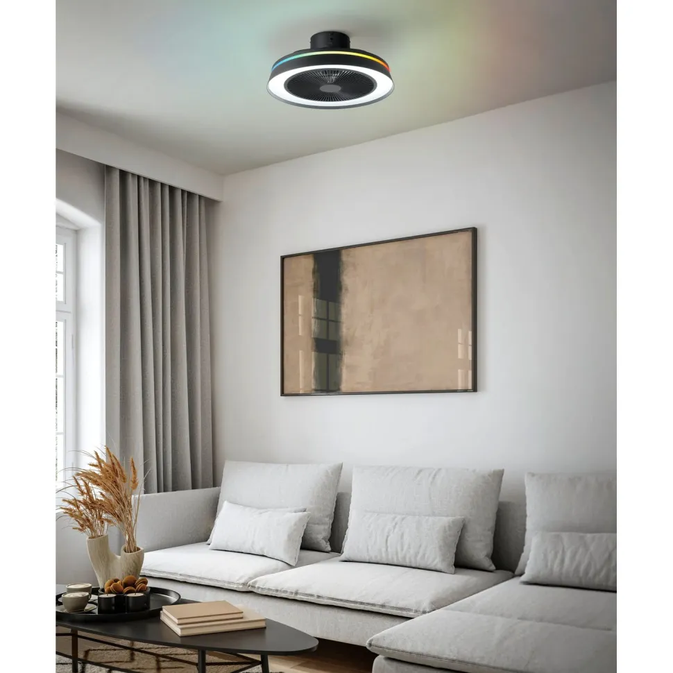 Tuuletinvalaisin Eglo Vallonia RGB/CCT LED Ø48cm kaukosäädin musta