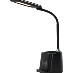 Työpöytävalaisin Lucide Penny 34cm, langaton latausasema, kynäteline, musta