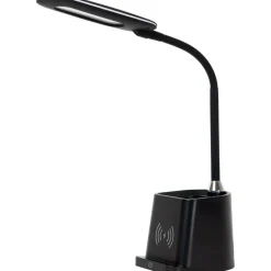 Työpöytävalaisin Lucide Penny 34cm, langaton latausasema, kynäteline, musta