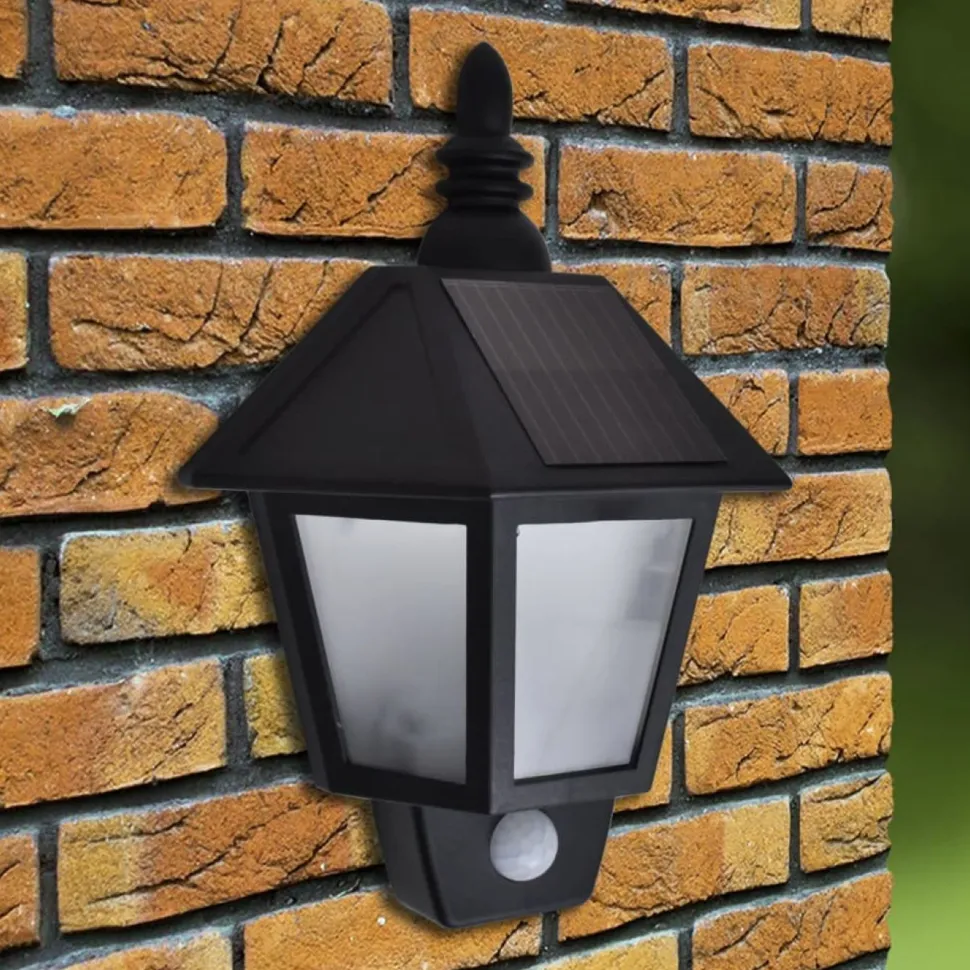 Ulkoseinävalaisimet aurinkoenergia, 2 kpl, liiketunnistin, musta