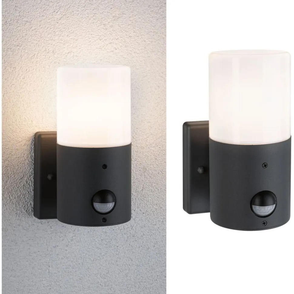 Ulkoseinävalaisin liiketunnistimella Paulmann Tubs, IP44, 10.5x13cm, mattaharmaa