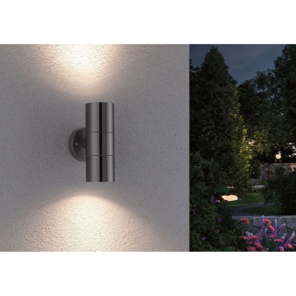 Ulkoseinävalaisin Paulmann Flame, IP44, 6cm, rst