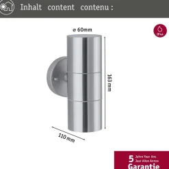 Ulkoseinävalaisin Paulmann Flame, IP44, 6cm, rst