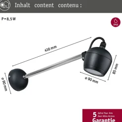 Ulkoseinävalaisin Paulmann Kikolo, IP65, 90mm, 3000K, antrasiitti