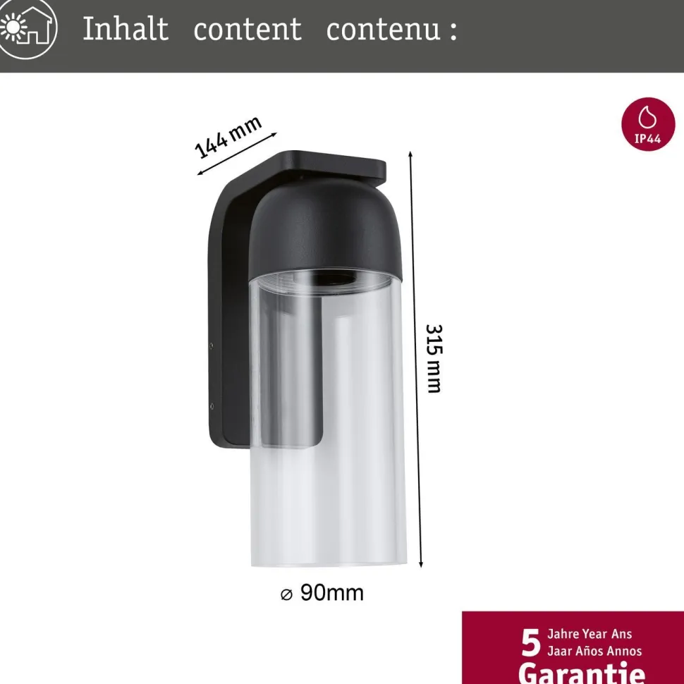 Ulkoseinävalaisin Paulmann Lantea, IP44, 91x144mm, antrasiitti