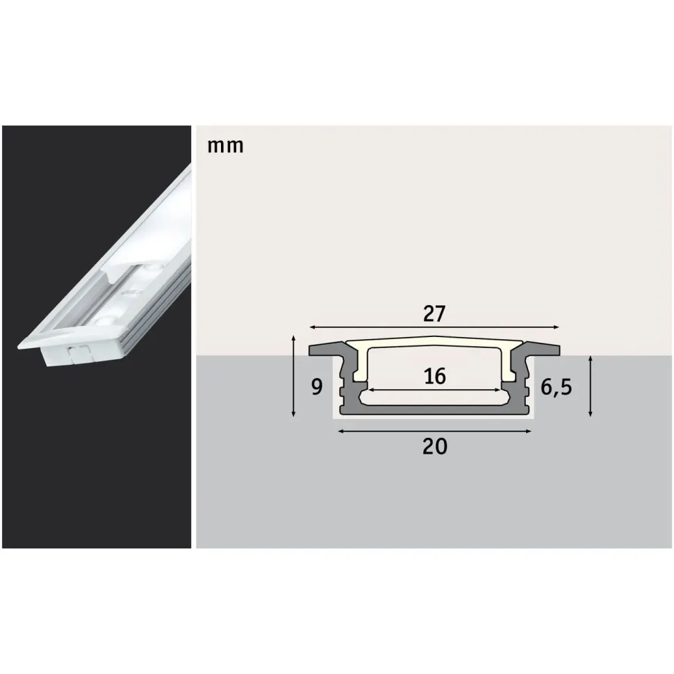 Upotettava lattiaprofiili LED-nauhalle Paulmann, 1m, alumiini