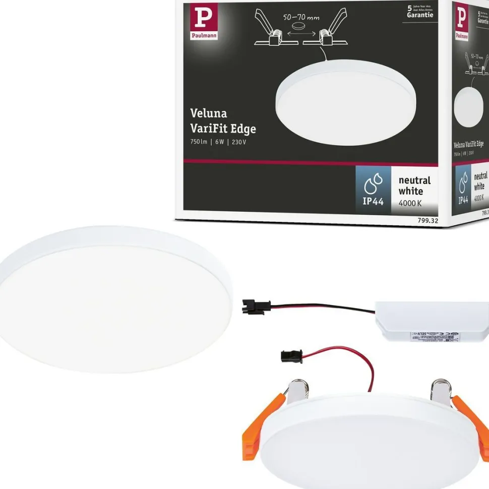 Upotettava LED-paneeli Paulmann VariFit Veluna Edge, IP44, Ø9cm, 6W, 4000K, valkoinen
