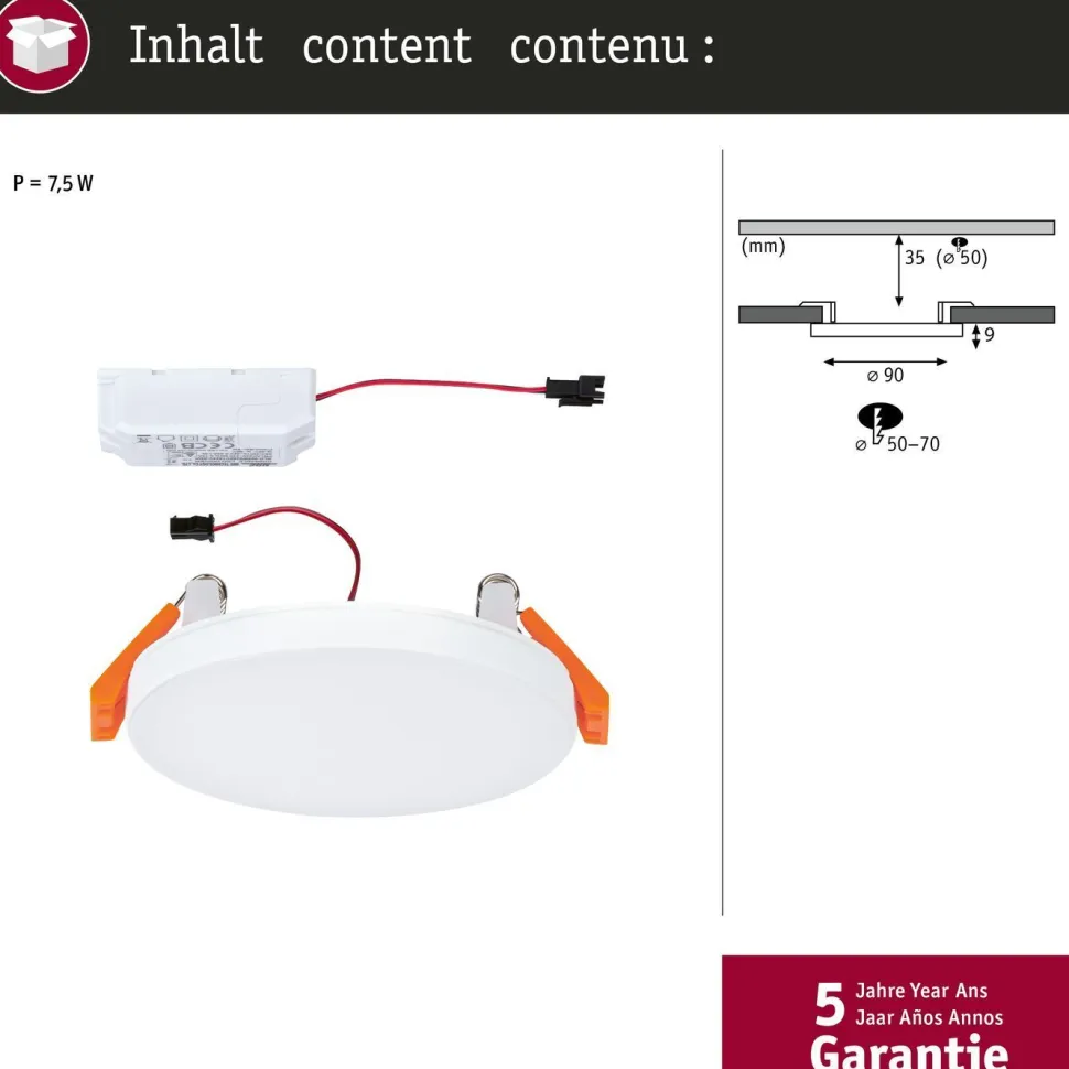 Upotettava LED-paneeli Paulmann VariFit Veluna Edge, IP44, Ø9cm, 6W, 4000K, himmennettävä, valkoinen