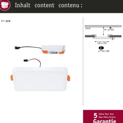 Upotettava LED-paneeli Paulmann VariFit Veluna Edge, IP44, 12x12cm, 8.5W, 3000K, valkoinen