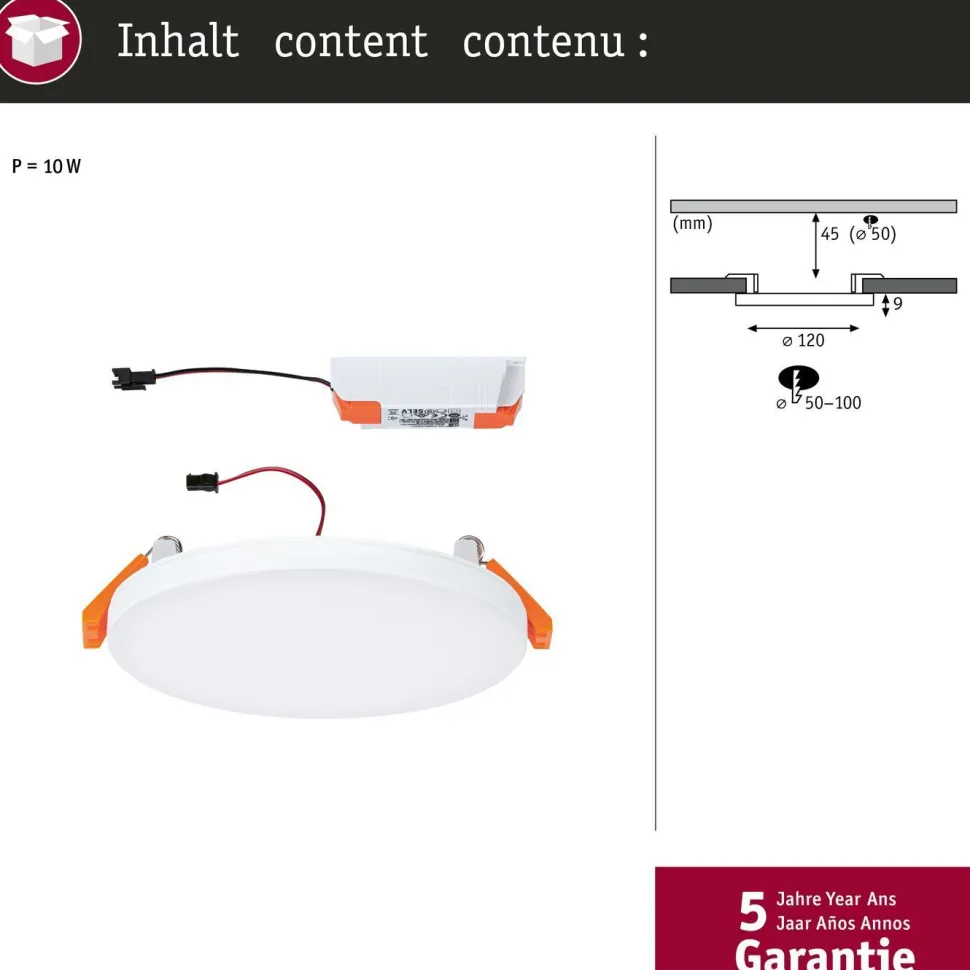 Upotettava LED-paneeli Paulmann VariFit Veluna Edge, IP44, Ø12cm, 8.5W, 3000K, valkoinen
