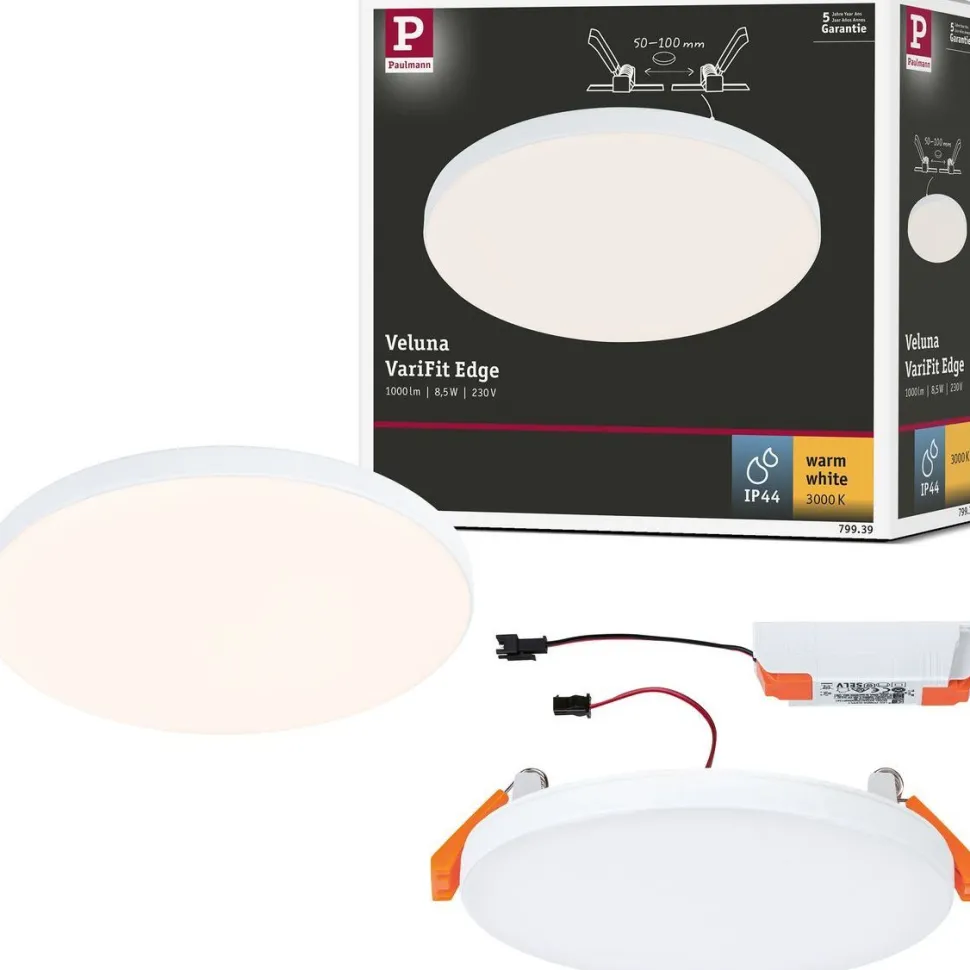 Upotettava LED-paneeli Paulmann VariFit Veluna Edge, IP44, Ø12cm, 8.5W, 3000K, valkoinen