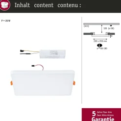 Upotettava LED-paneeli Paulmann Veluna Edge, Smart Home Zigbee 3.0, IP44, 20x20cm, 18W, säädettävä värilämpötila, valkoinen