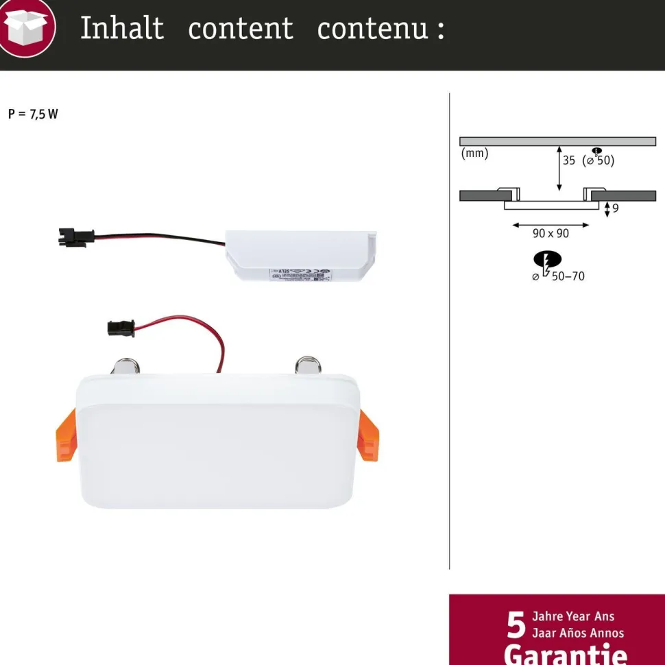 Upotettava LED-paneeli Paulmann VariFit Veluna Edge, IP44, 9x9cm, 6W, 4000K, valkoinen