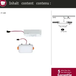 Upotettava LED-paneeli Paulmann Veluna, IP44, 7.5x7.5cm, 4.5W, 4000K, satiini