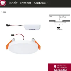 Upotettava LED-paneeli Paulmann VariFit Veluna Edge, IP44, Ø9cm, 6W, 3000K, valkoinen