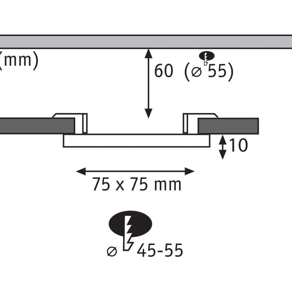 Upotettava LED-paneeli Paulmann Veluna, IP44, 7.5x7.5cm, 4.5W, 3000K, satiini