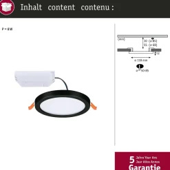 Upotettava LED-paneeli Paulmann VariFit Areo, IP44, Ø118mm, 6.5W, 4000K, musta