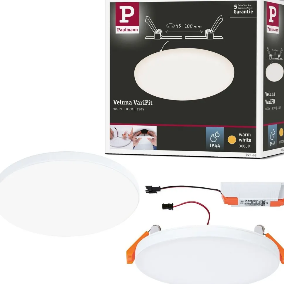 Upotettava LED-paneeli Paulmann Veluna, IP44, Ø12.5cm, 8.5W, 3000K, satiini