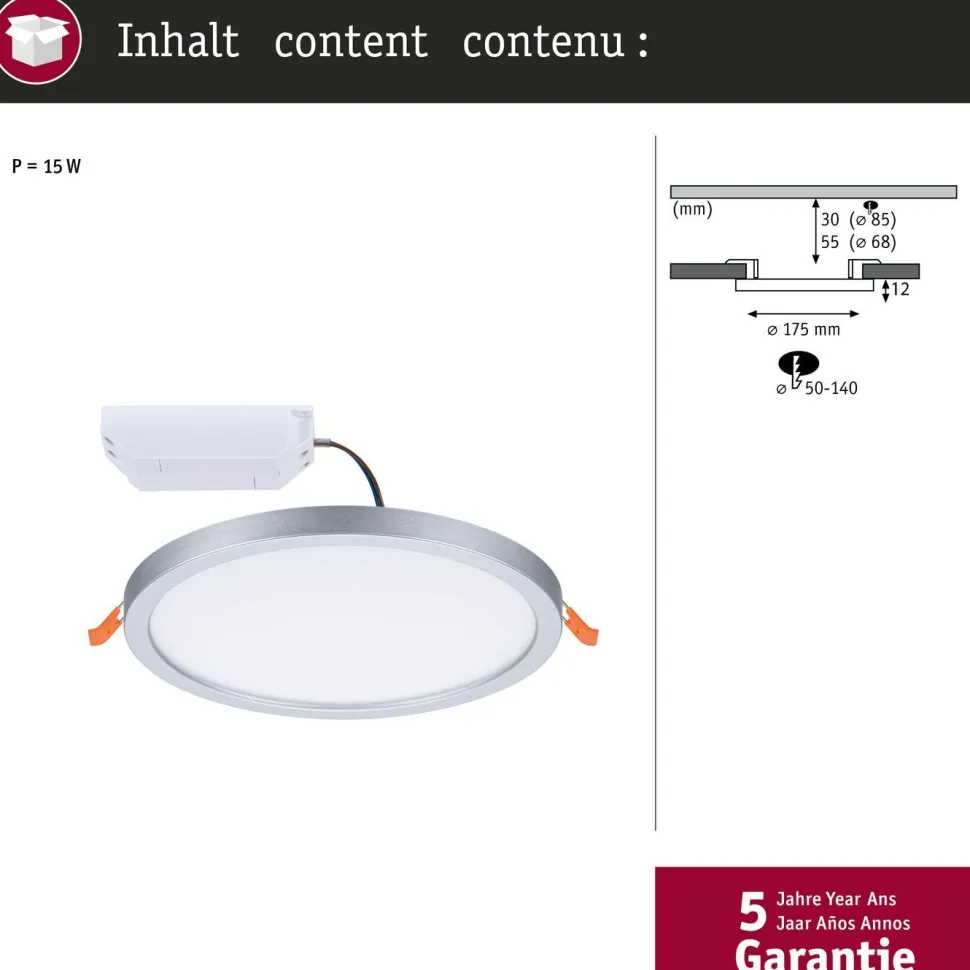 Upotettava LED-paneeli Paulmann VariFit Areo, IP44, Ø17.5cm, 13W, 4000K, himmennettävä, valkoinen