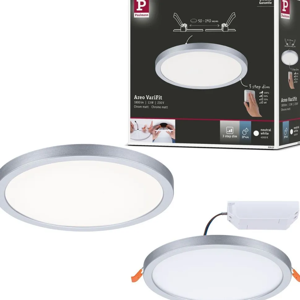 Upotettava LED-paneeli Paulmann VariFit Areo, IP44, Ø17.5cm, 13W, 4000K, himmennettävä, valkoinen