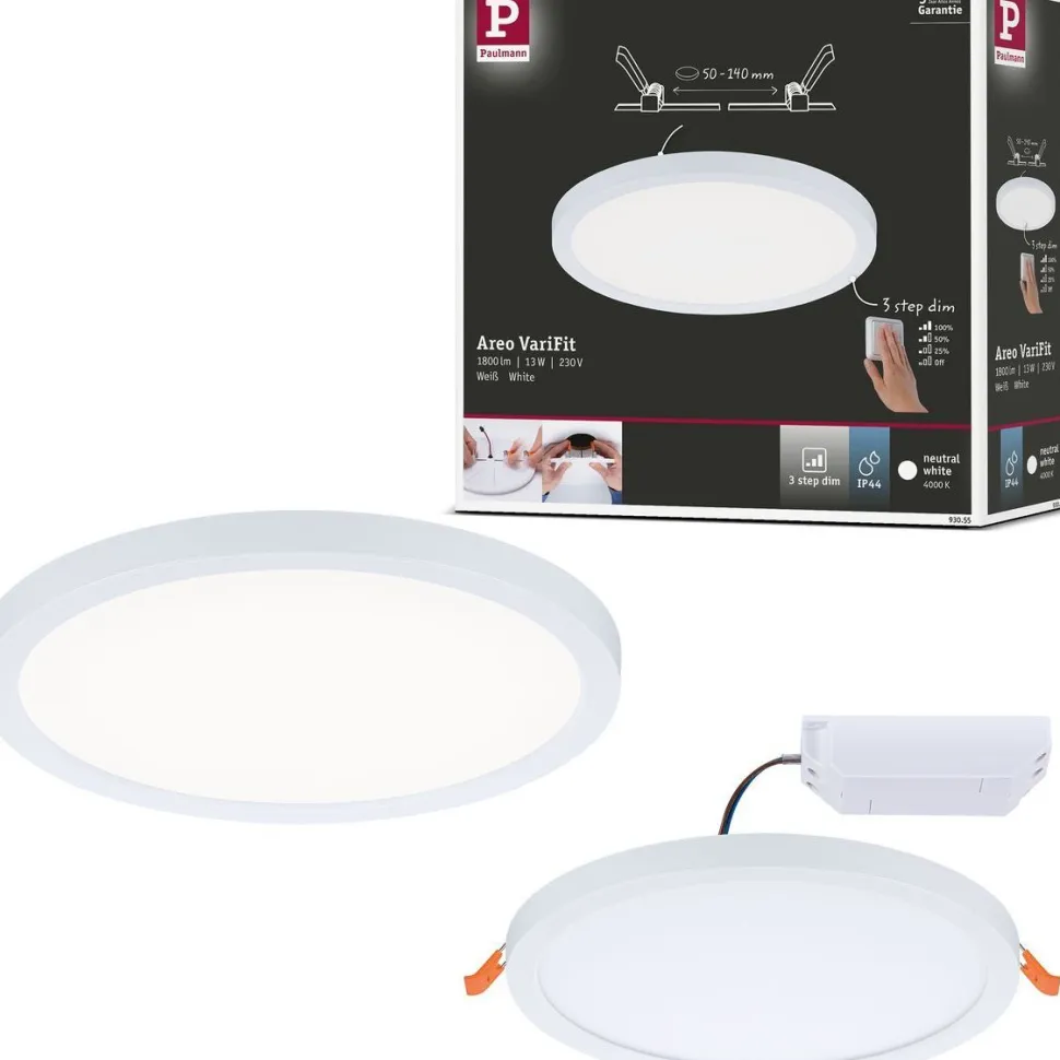 Upotettava LED-paneeli Paulmann VariFit Areo, IP44, Ø17.5cm, 13W, 4000K, himmennettävä, valkoinen