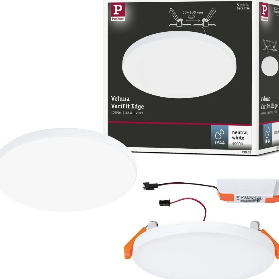 Upotettava LED-paneeli Paulmann VariFit Veluna Edge, IP44, Ø12cm, 8.5W, 4000K, valkoinen