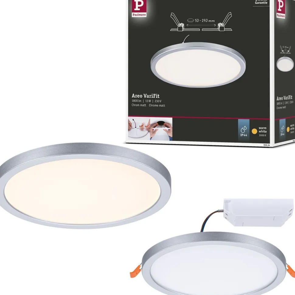 Upotettava LED-paneeli Paulmann VariFit Areo, IP44, Ø17.5cm, 13W, 4000K, mattakromi