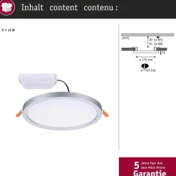Upotettava LED-paneeli Paulmann VariFit Areo, IP44, Ø17.5cm, 13W, 4000K, mattakromi