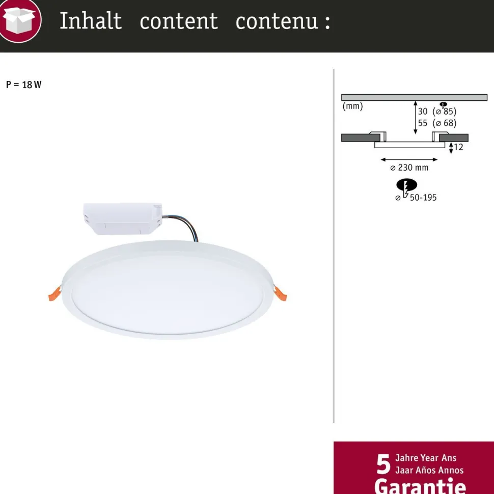 Upotettava LED-paneeli Paulmann VariFit Areo, Smart Home Zigbee 3.0, IP44, Ø23cm, 16W, säädettävä värilämpötila, valkoinen