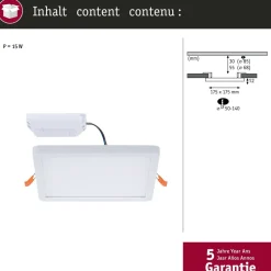 Upotettava LED-paneeli Paulmann VariFit Areo, IP44, 17.5x17.5cm, 13W, 3000K, himmennettävä, valkoinen
