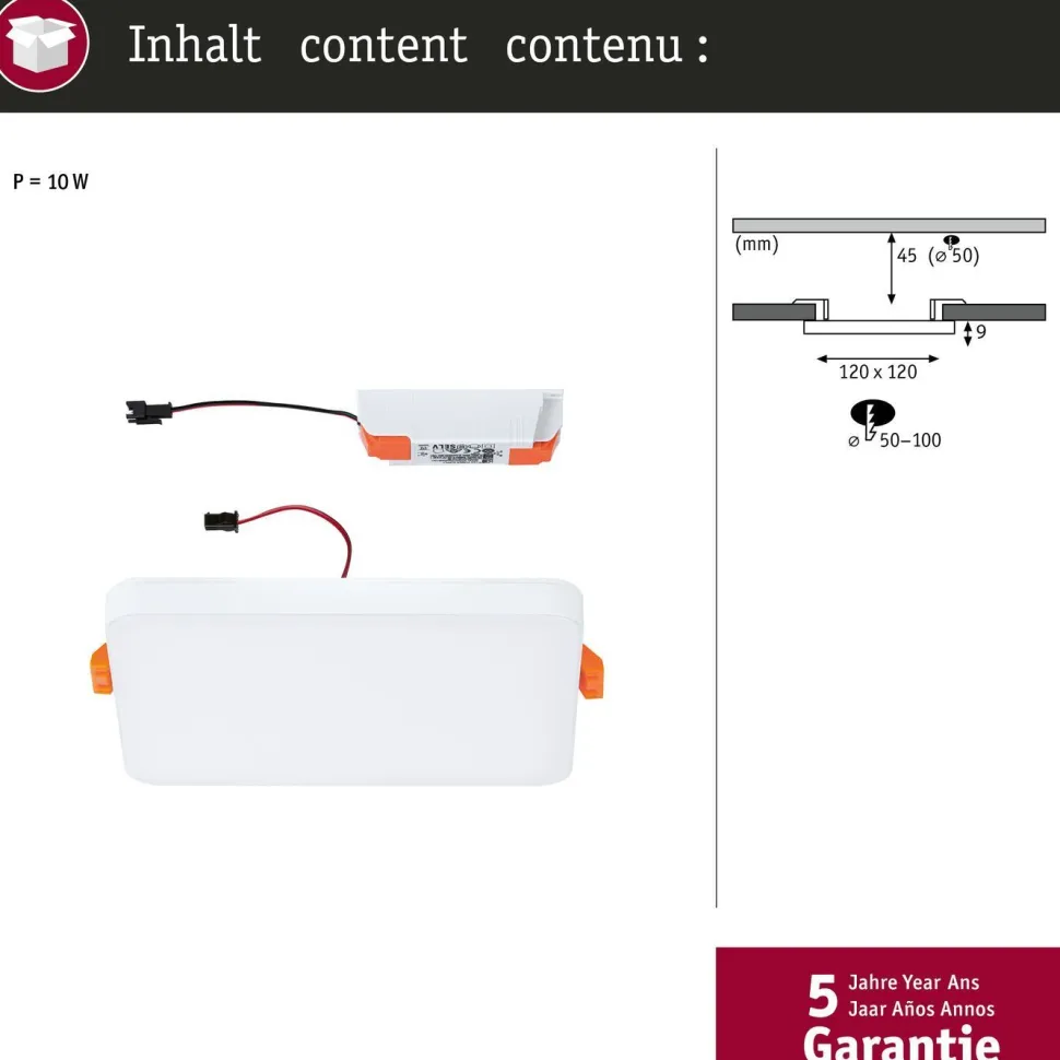 Upotettava LED-paneeli Paulmann VariFit Veluna Edge, IP44, 12x12cm, 8.5W, 4000K, valkoinen