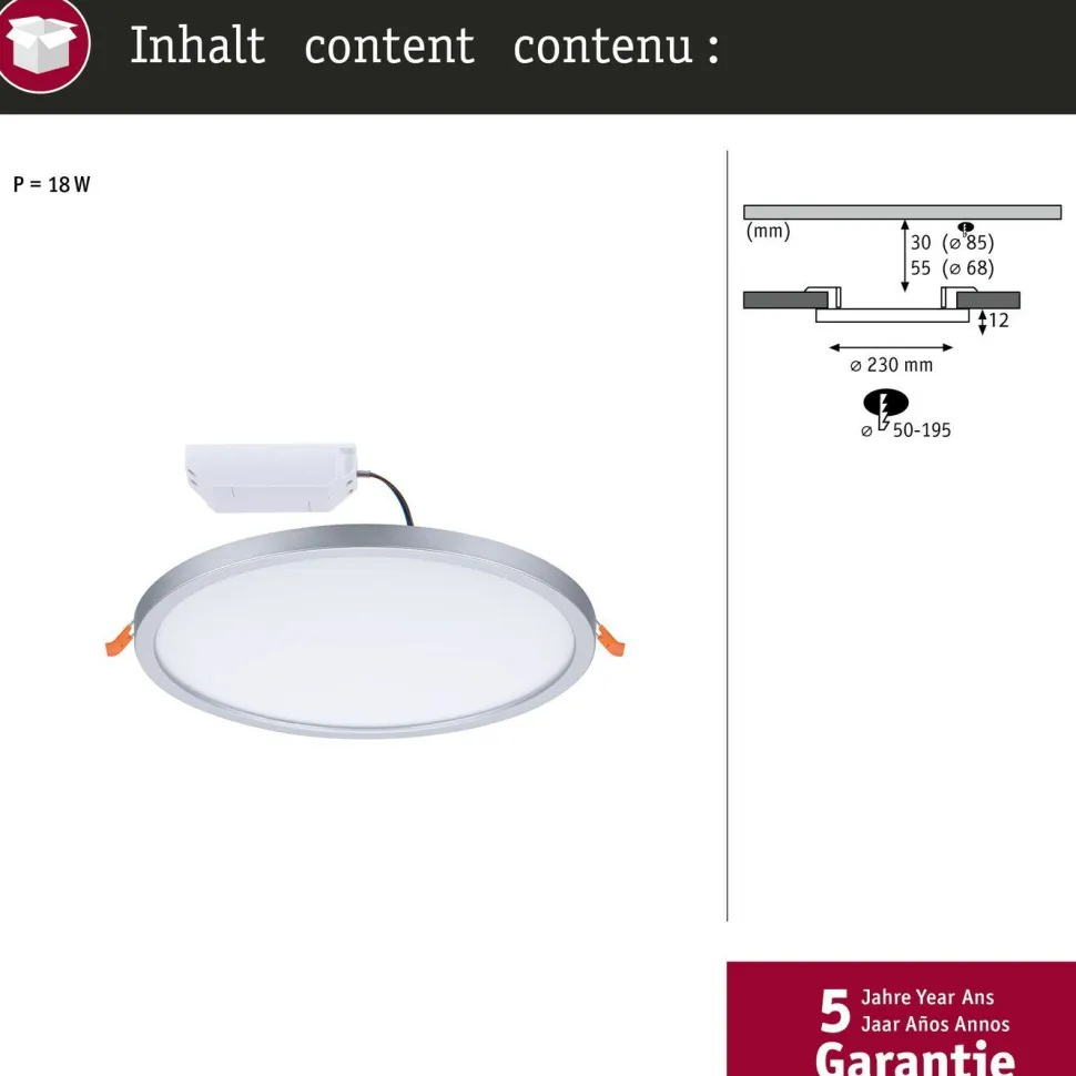Upotettava LED-paneeli Paulmann VariFit Areo, IP44, Ø23cm, 16W, 3000K, himmennettävä, valkoinen