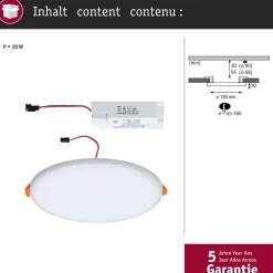 Upotettava LED-paneeli Paulmann Veluna, IP44, Ø18.5cm, 17.5W, 4000K, satiini