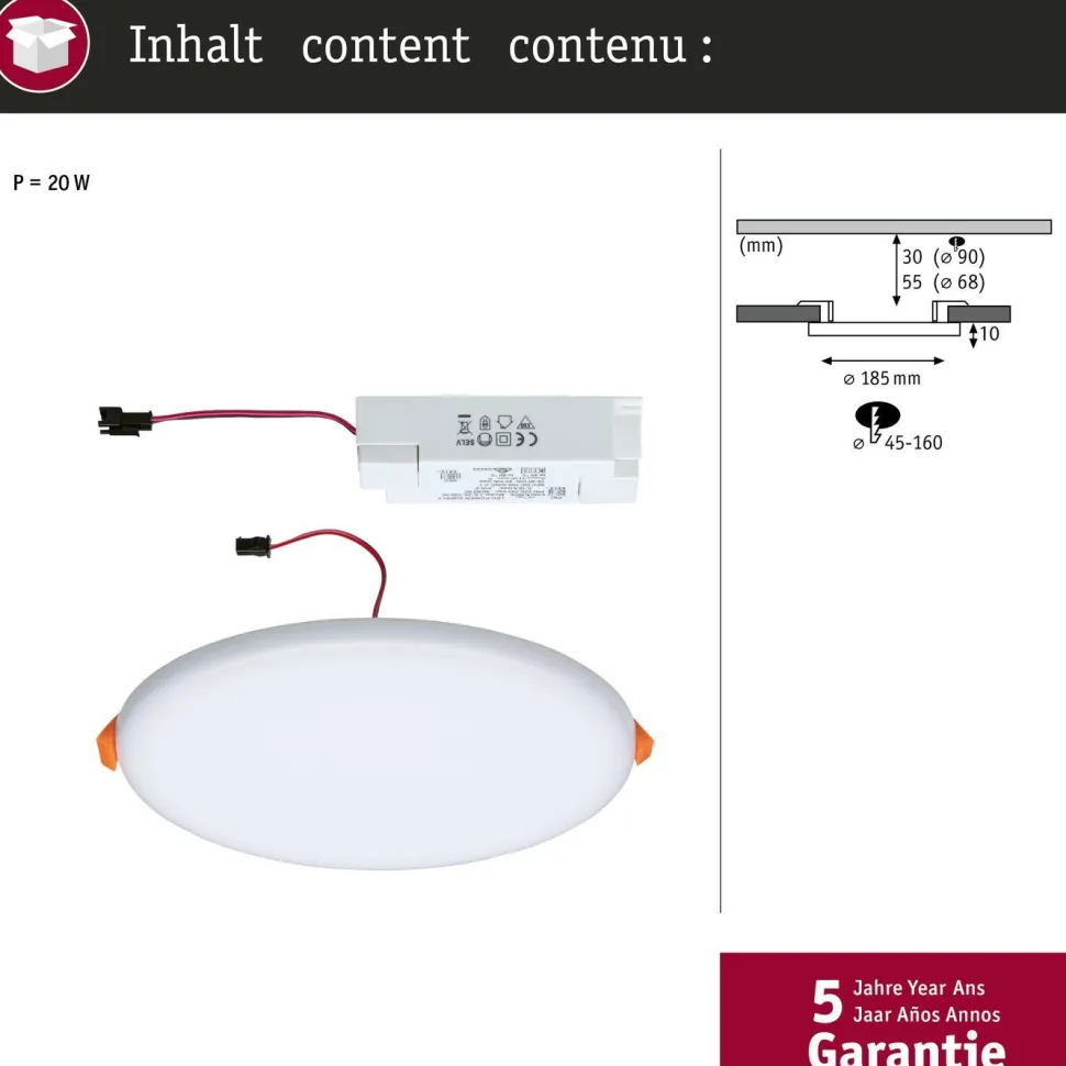 Upotettava LED-paneeli Paulmann Veluna, IP44, Ø18.5cm, 17.5W, 4000K, satiini
