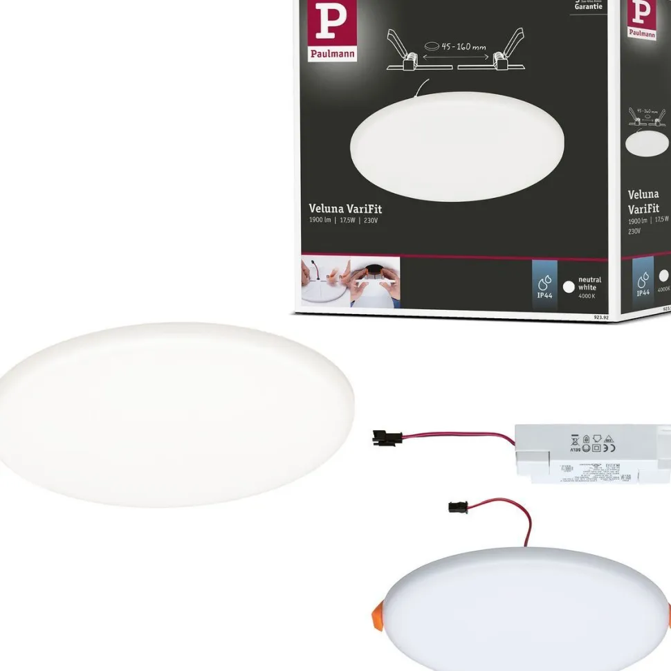 Upotettava LED-paneeli Paulmann Veluna, IP44, Ø18.5cm, 17.5W, 4000K, satiini