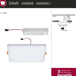 Upotettava LED-paneeli Paulmann VariFit Veluna, IP44, 18.5x18.5cm, 17W, 3000K, himmennettävä, satiini