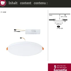 Upotettava LED-paneeli Paulmann Veluna Edge, Smart Home Zigbee 3.0, IP44, Ø20cm, 18W, säädettävä värilämpötila, valkoinen
