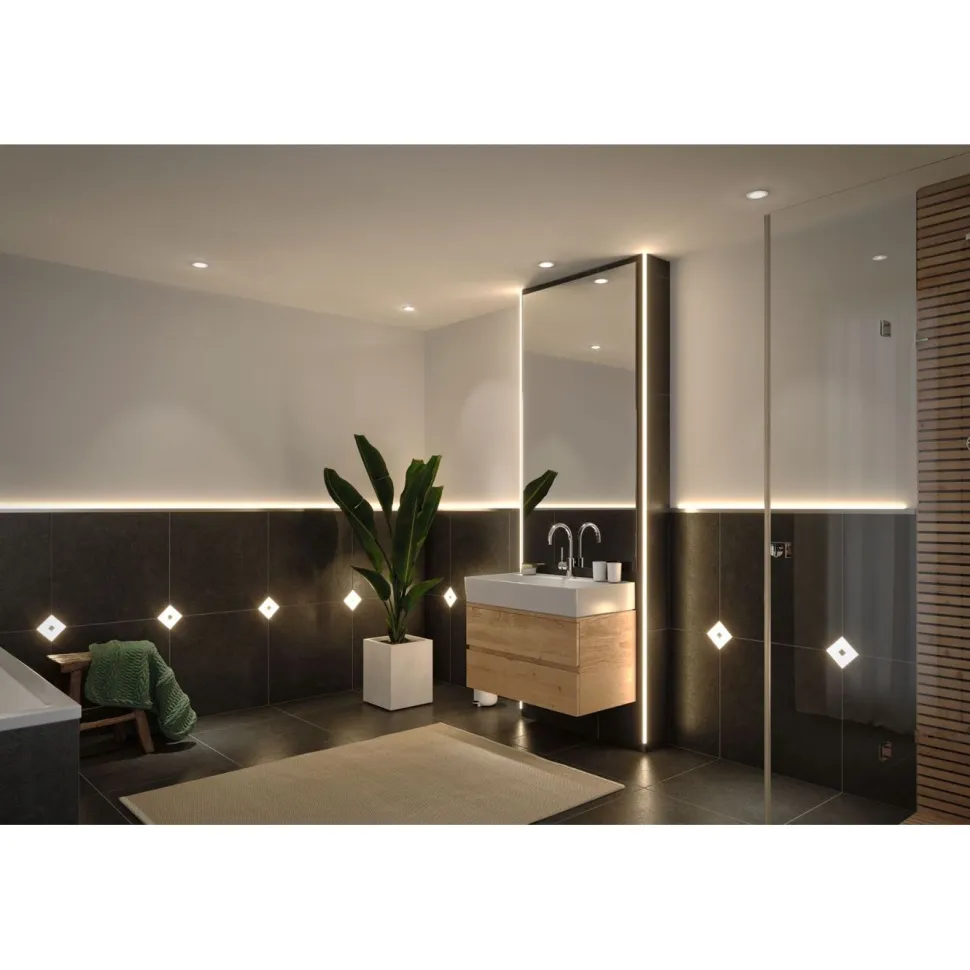 Upotettava LED-seinävalaisinsarja Paulmann LumiTiles, 5 valaisinta, Smart Home Zigbee 3.0, IP44, 10x10cm, RGBW+, himmennettävä, valkoinen