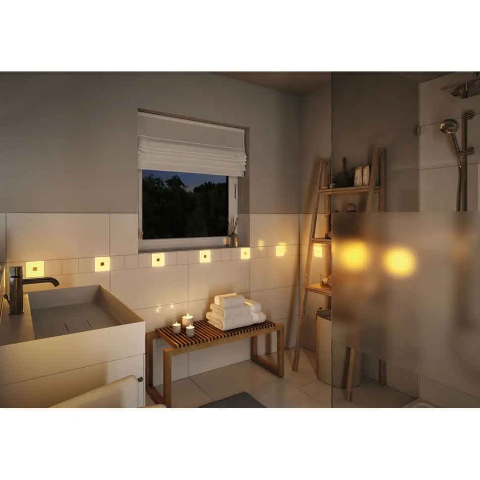 Upotettava LED-seinävalaisinsarja Paulmann LumiTiles, 2 valaisinta, Smart Home Zigbee 3.0, IP44, 10x10cm, RGBW+, himmennettävä, valkoinen
