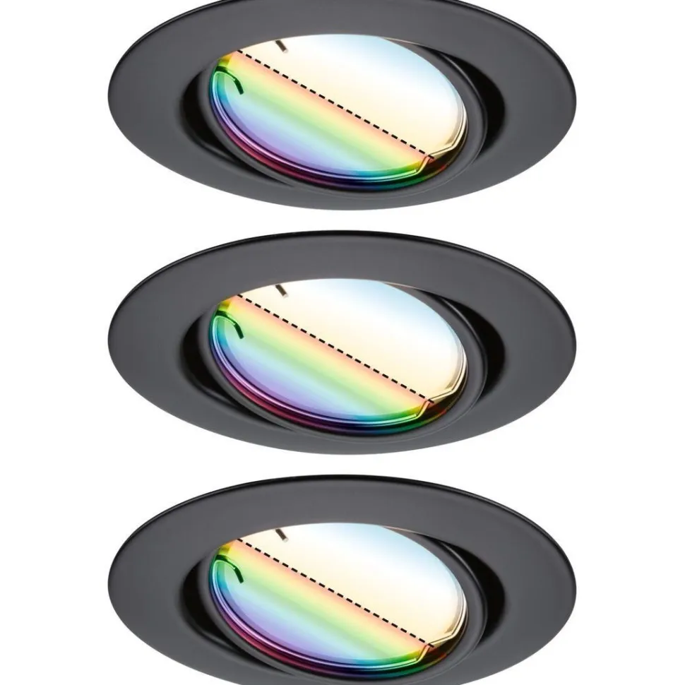 Upotettava LED-valaisin Paulmann Base Coin, 3kpl, Smart Home Zigbee 3.0, Ø90mm, himmennettävä, RGBW+, mattamusta