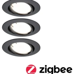 Upotettava LED-valaisin Paulmann Base Coin, 3kpl, Smart Home Zigbee 3.0, Ø90mm, himmennettävä, 3000K, mattamusta