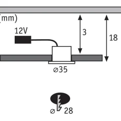 Upotettava LED-kalustevalaisin Paulmann Micro Line Mini, 5kpl, Ø35mm, 0.4W, 20lm, 2700K, harjattu rauta