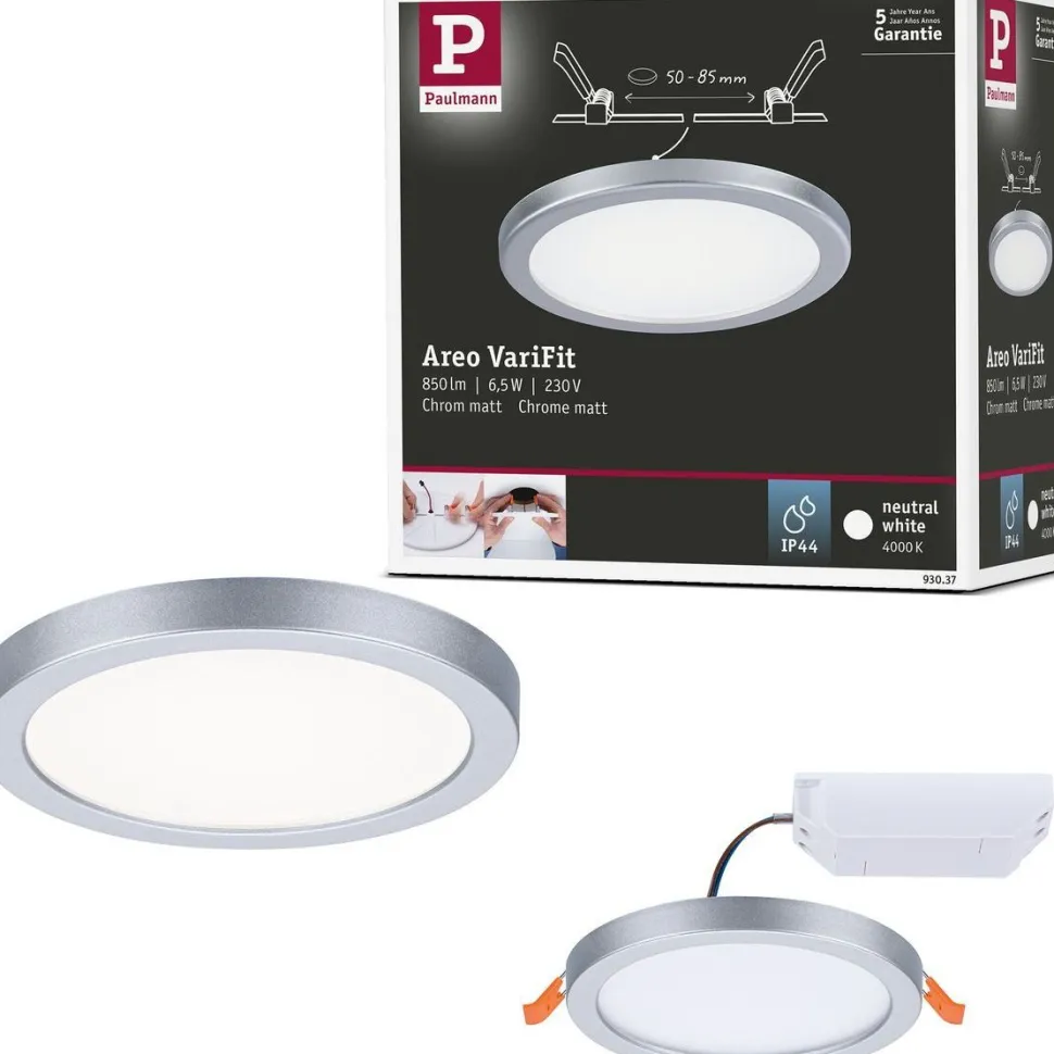 Upotettava LED-paneeli Paulmann VariFit Areo, IP44, Ø11.8cm, 6.5W, 4000K, valkoinen
