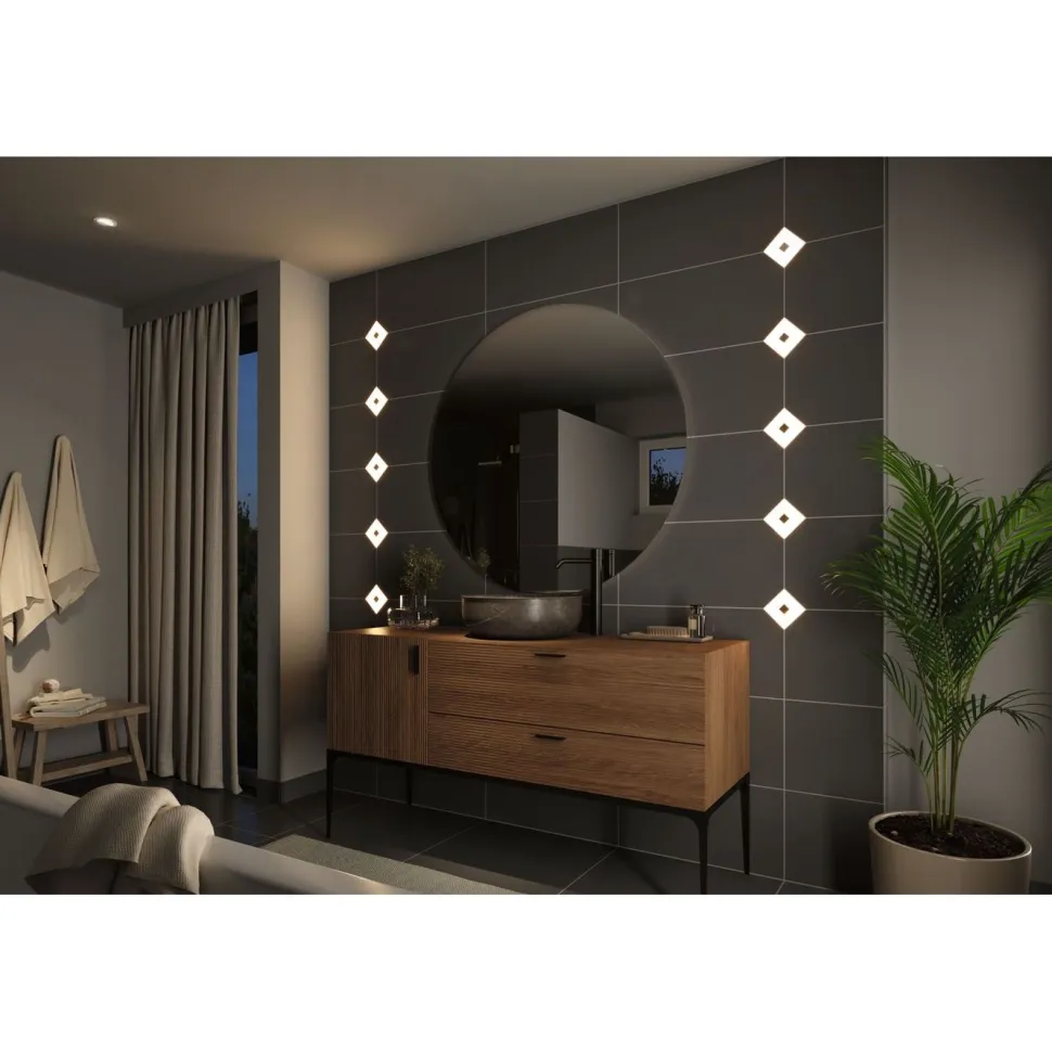 Upotettava LED-seinävalaisinsarja Paulmann LumiTiles, 2 valaisinta, IP44, 10x10cm, 2700K, himmennettävä, valkoinen