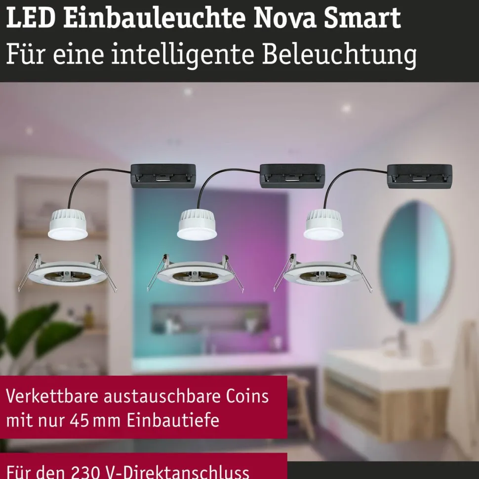 Upotettava LED-valaisin Paulmann Nova Coin, pyöreä, IP44, 78mm, RGBW+, 3x6W, 3x500lm, 230V, alumiini