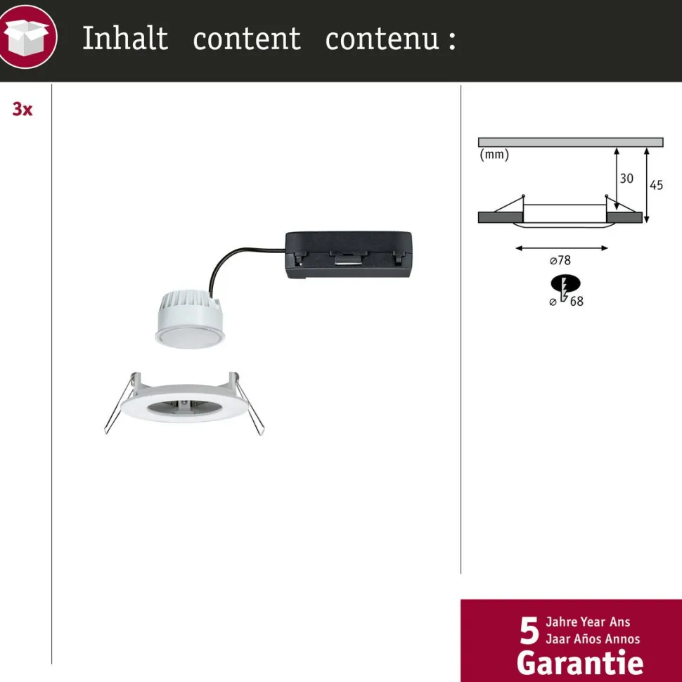 Upotettava LED-valaisin Paulmann Nova Coin, pyöreä, IP44, 78mm, 3x6W, 3x530lm, 230V, säädettävä värilämpötila
