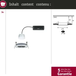 Upotettava LED-valaisin Paulmann Nova Coin, pyöreä, IP44, 78mm, 3x6W, 3x530lm, 230V, säädettävä värilämpötila