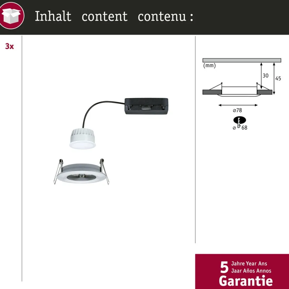 Upotettava LED-valaisin Paulmann Nova Coin, pyöreä, IP44, 78mm, 3x6W, 3x530lm, 230V, säädettävä värilämpötila