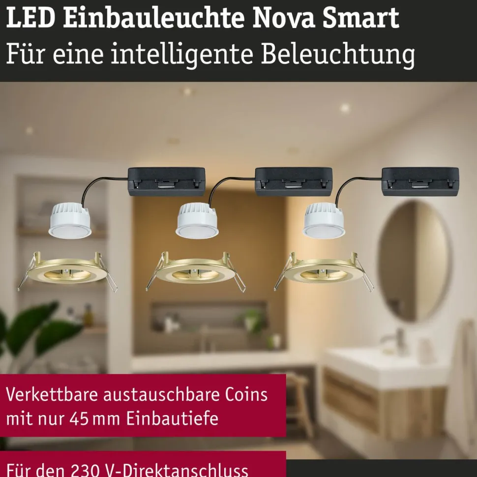 Upotettava LED-valaisin Paulmann Nova Coin, pyöreä, IP44, 78mm, 3x6W, 3x530lm, 230V, säädettävä värilämpötila